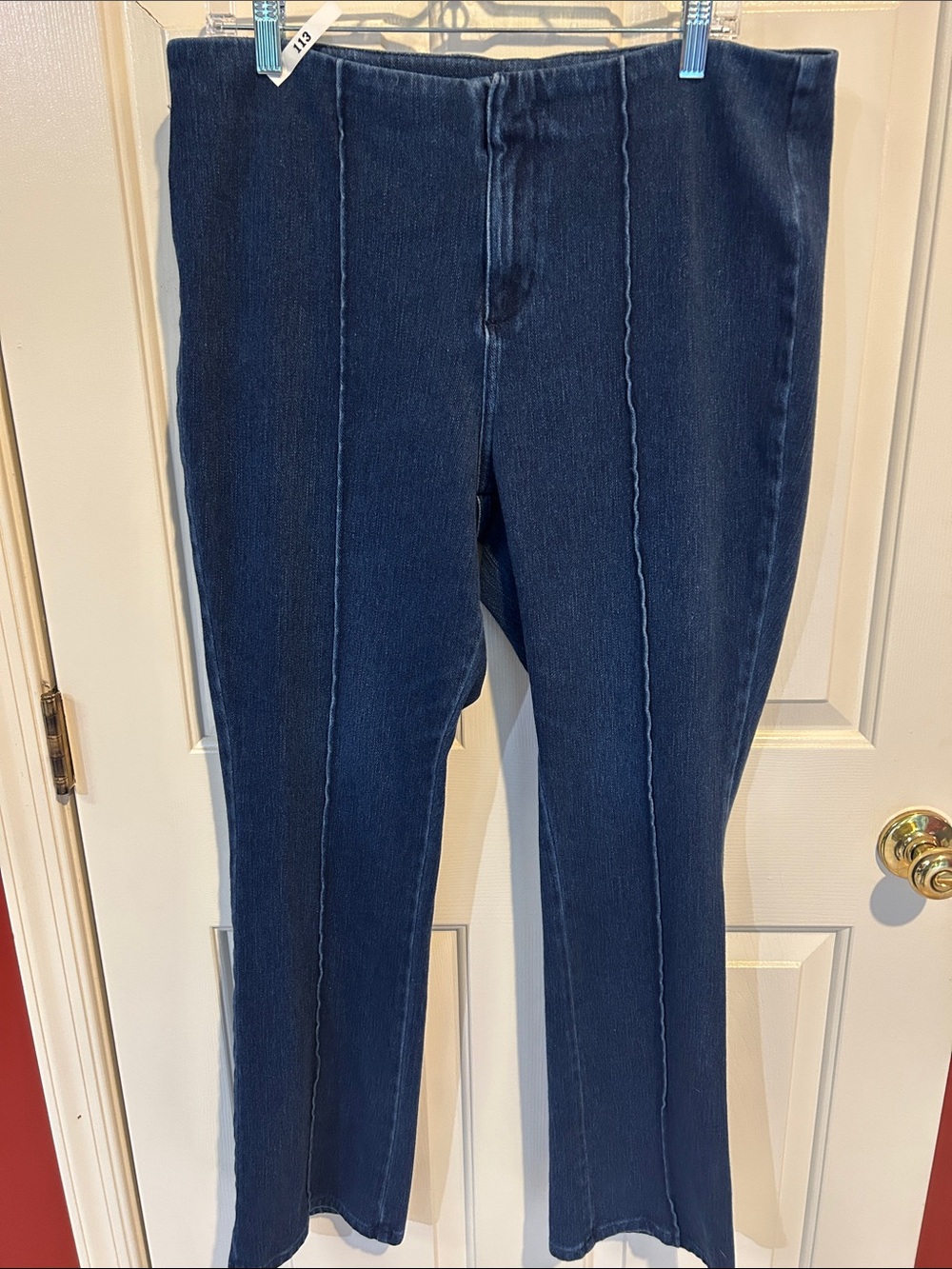 Belle by Kim Gravel Dark Blue Straight-Leg Seam-Front Jeans - Picture 1 of 10